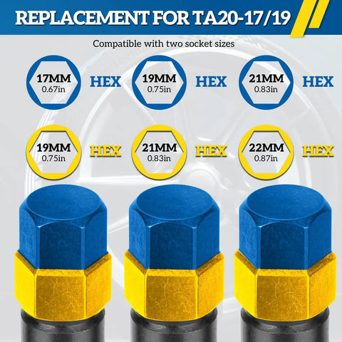 Sizes and hex details of 10 Spline Lug Nut Socket Kit For Bimecc 10 Spline Lug Nuts And Bolts Replacement Key For TA20 17 19