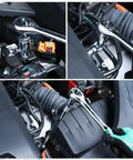 20 Piece Socket Extension Set With One Quarter Inch Drive, Three Eighth Inch Drive, And One Half Inch Drive, shown in engine use