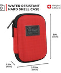 Thrive First Aid red compact hard-shell case, 5in tall, zipper, front view.