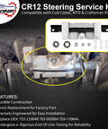 CR12 Steering Service Kit Pinion Rack For Cub Cadet CC30 CC30H CC30E Electric Hydro Mini Riders And MTD Columbia CR30 And Craftsman R1000 Lawn Tractors Replacement 78306988A shown with kit components and installation in progress