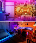 100 Ft RGB LED Strip Lights With 44 Key Remote Multi Color Color Changing LED Tape For Bedroom TV Room Decor 24V Indoor Lighting Kit Lit Mood DIY Setup With 2X 50 Ft Extensions in vibrant room settings
