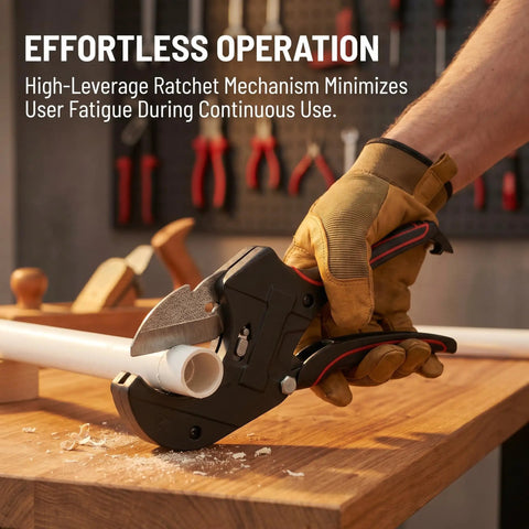 Heavy Duty Ratcheting Pipe Cutter With SK5 Teflon Coated Blade And Aluminum Body For PVC PEX CPVC PE PP Rubber Hose 75 Mm Delivers Smooth Clean Cuts With Low Friction And Burr Free Edges, cutting PVC pipe