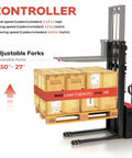 Heavy Duty Electric Pallet Stacker Raising 3300 Lbs To A Cool 98 Inch Lift Height With Adjustable Forks and Narrow Legs for Warehouse Use