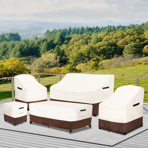 Two Pack Waterproof Adirondack Chair Covers Heavy Duty Outdoor Furniture Covers For All Weather Protection in beige and brown