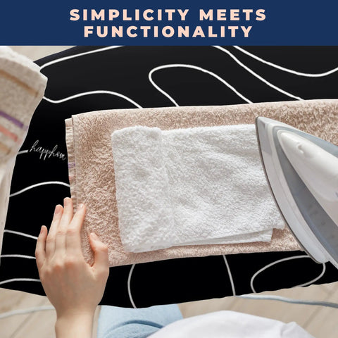 Person ironing on Beefed Up Extra Thick Ironing Board Cover And Pad With Heavy Duty Padded Layers Non Stick Scorch And Stain Resistant Silver Coated Surface Standard 15x54 With Elasticized Edges Black Pure Cotton Eco Friendly Non Toxic