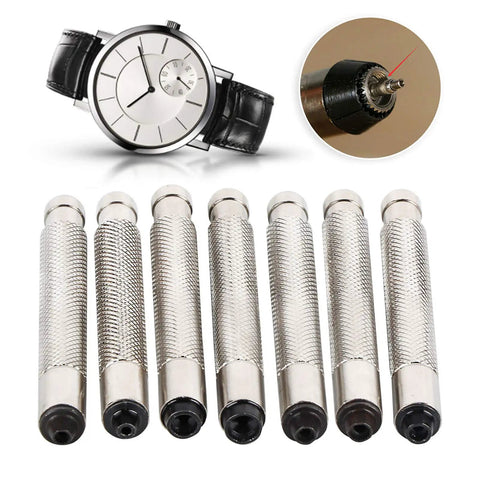 7 Piece Watch Crown Winder Tool Set 3.0 To 7.0mm Easy Mechanical Winding For Small Crowns Watch Repair Kit showing tools and watch