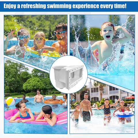 Kids splashing in the pool with Wide Mouth Through Wall Skimmer Kit For Above Ground Pools Easy Install Debris Catcher shown