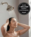 Ultimate Shower Head With Six Power Spray Patterns Including Mist for real high pressure boost, woman enjoying shower spray