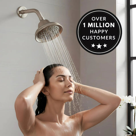 Ultimate Shower Head With Six Power Spray Patterns Including Mist for real high pressure boost, woman enjoying shower spray