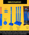 Size 6 Plastic Cricket Set Blue For Backyard And Beach Play This All In One Kit Comes With Bat Wind Ball Stumps And Non Striker Stump