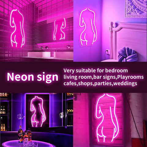 Neon Lights Sign For Wall Decor And Bedroom Vibe Lit LED Sign USB Powered Acrylic Backplate in various settings.