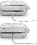 Two Pack Heavy Duty Stainless Steel Ultrasonic Cleaner Baskets For Hassle Free Jewelry Cleaning And Small Parts Washing Thick Rust Proof Trays with chain.