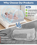 Instant Pop Up Mosquito Tent For Bed And Bunk Bed Sleeping Pad Fully Enclosed Foldable Bug Net shown on bed with dimensions