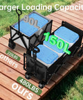 Extra Long Collapsible Utility Wagon Cart With All Terrain Wheels Heavy Duty 480 Lb Haul Capacity shown next to smaller cart