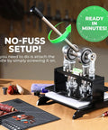 Pro Grade Leather Cutting Machine With 7.87 Inch Square Embossing Plate, Manual Die Cutter Stamping Tool shown with handle setup