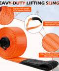 Heavy Duty Lifting Straps 10 Foot By 2 Inch Webbing Slings 15000 LBS Capacity Two Pack Rigging Straps shown in close-up with features highlighted.