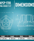 Dimensions diagram of Automatic Submersible Pool Cover Pump 115V 1/3 HP With 1745 GPH, 25 Ft Cord, Light Blue Body