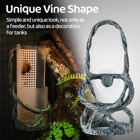 OIIBO Chameleon Feeding Bowl, Resin Vine Reptile Feeder with Grid Plate for Insect to Climb and Move, showcasing unique vine shape design.