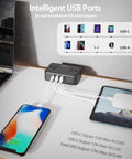Dual Layer Desk Clamp Power Strip With 13 Outlets And 4 USB Ports Including USB C, Under Desk Surge Protector 1700 Joules in use