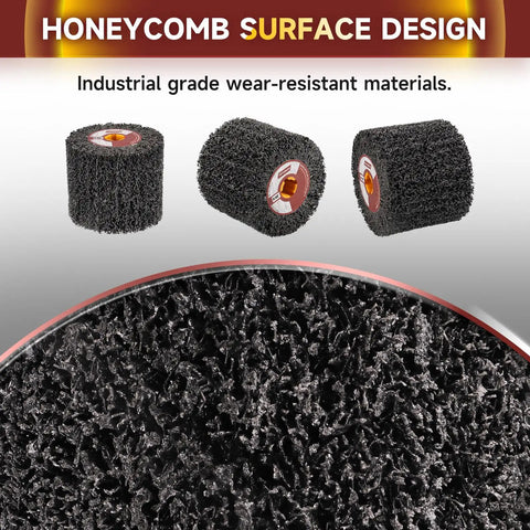 40 Grit Burnishing Wheel For Wood And Metal Surface Conditioning, 120mm Diameter, 100mm High, 19mm Center Hole, close-up view