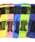 Assorted colors of Quick Dry Mesh Gym And Swim Equipment Bag With Drawstring Closure, Three External Mesh Pockets, and Durable Nylon Straps