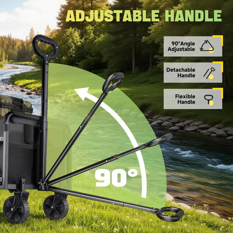 Heavy Duty Collapsible Wagon Cart For All Terrain Use With 100Kg Load Capacity showing adjustable handle