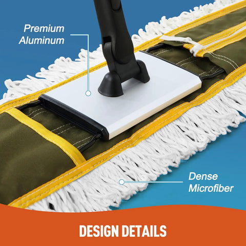 Close-up of 36-Inch Heavy Duty Microfiber Dust Mop With Long Handle For Wet Mopping And Dry Sweeping, showing premium materials.
