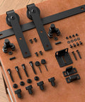 Compact 2.5 Foot Mini Sliding Barn Door Hardware Track Kit with J shape hangers and black powder coated surface