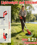 Person using Two In One Cordless Weed Wacker And Lawn Edger With 12 Inch Cut on grass, showcasing lightweight design and efficiency.