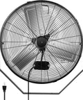Front view of a 24 Inch Industrial Wall Mount Fan With 3 Speed Beastly High Velocity Air Delivery Up To 7600 CFM, heavy-duty metal