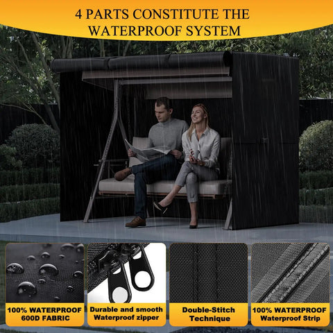 Outdoor Swing Cover For 3 Seater Hammock 600D Waterproof Heavy Duty Garden Glider Chair Cover with waterproof system details