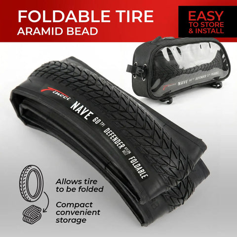700x35c Foldable Tire Set 37-622 For City Commuter And Hybrid Bikes With 60 TPI Nylon Anti-Puncture Protection and storage bag
