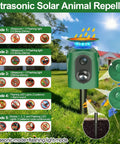 Solar Powered Ultrasonic Animal Repeller With 360 Degree PIR Coverage That Keeps Cats Dogs Deer Squirrels Raccoons And Rabbits Outta Your Garden Yard Or Farm Outdoor Deterrent For Real, green plastic stake