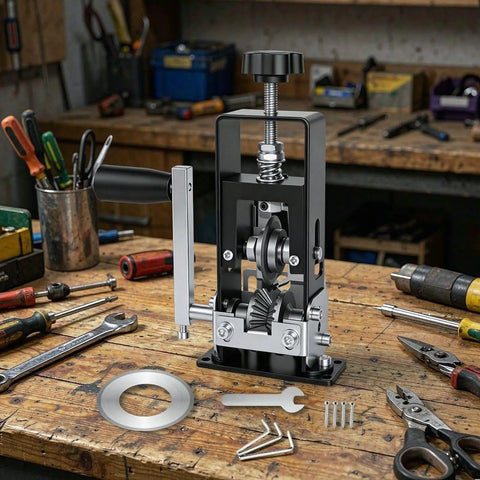 Heavy Duty Manual Wire Stripper For Scrap Copper Recycling Fits Electric Drill Fast Cable Peeling Tool, compact design on workbench.