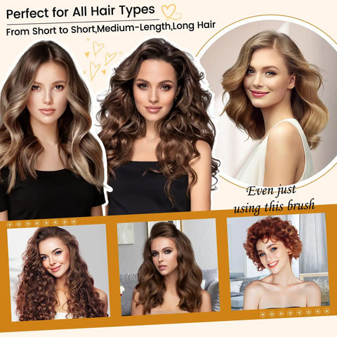 Upgraded 2.3inch Round Volumizing Brush Attachment For Dyson Airwrap HS01 HS05 HS08 Model, showcasing various styled hair types