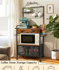 Rolling Coffee Bar Cart On Wheels For Small Spaces With 5-Tier Storage, Syrup Rack And Tea Pod Drawer, Rustic Brown Finish