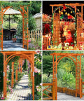 7Ft Wood Garden Arch Trellis with climbing plants and ceremony backdrop in garden and yard settings.