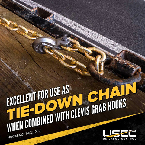 Heavy Duty Grade 70 Transport Chain 550 Foot Bulk Drum Beast Mode 5/8 Inch Steel Links for securing loads with clevis grab hooks.