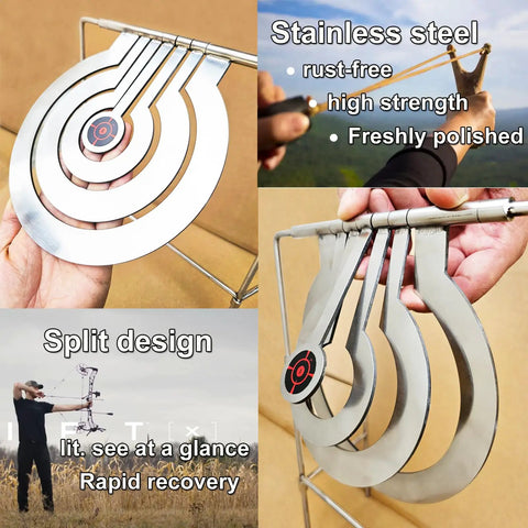 Quad Ring Rotating Target For Slingshot And Air Gun Practice, Heavy Duty Stainless Steel Gong With Auto Reset