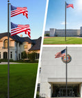 20 Ft Aluminum Flag Pole Kit With Black Ball Topper And 3x5 Embroidered US Flag in outdoor settings