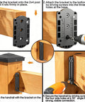 Installation guide showing Deck Railing Bracket Connectors for 2x4 Wood Posts 20 Pack with screws and drill bit on wooden handrail.