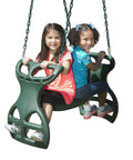 Two-Seat Dual Glider Swing With Coated Chains To Prevent Pinching, Heavy Duty Backyard Swing For Ages 3 To 10, kids sitting back-to-back