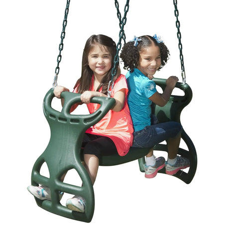 Two-Seat Dual Glider Swing With Coated Chains To Prevent Pinching, Heavy Duty Backyard Swing For Ages 3 To 10, kids sitting back-to-back