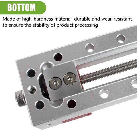 Close-up of the slick bottom slider of the Nifty Mini Bench Vise Featuring Slick Bottom Slider And Precision Flat Jaws For Drill Press Work No Sweat Clamp Lock Solid 50mm Clamping Range Sweet Shop Essential For Diy Builds.