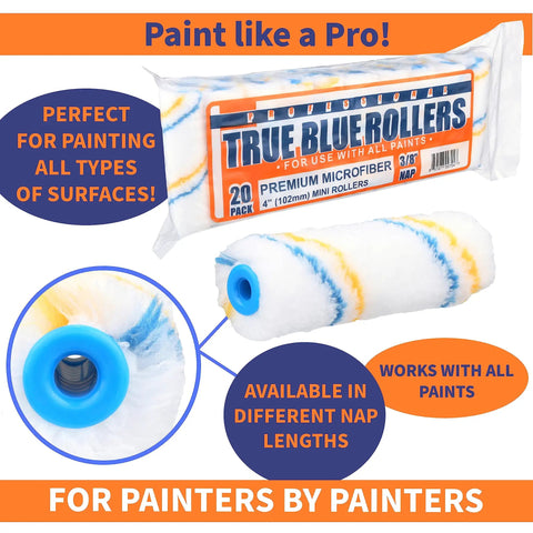 4 Inch Top Notch Microfiber Paint Roller Covers For All Surfaces, Pro Grade 3/8 Inch Nap, Bulk Refills Pack Of 200, close-up view