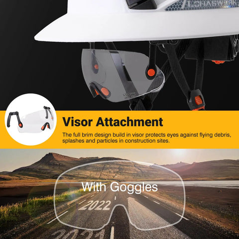 Full Brim Hard Hat For Worksite Safety OSHA Approved Vented Construction Helmet ANSI Z89.1 Class C Type 1 with visor attachment