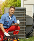 Technician installing Five Layer Workhorse HVAC Copper Line Pipe Insulation Cover For Outdoor Use 72 Inch by AC unit
