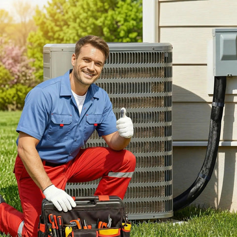 Technician installing Five Layer Workhorse HVAC Copper Line Pipe Insulation Cover For Outdoor Use 72 Inch by AC unit