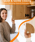 200 Piece Clear Silicone Cabinet Bumpers With Sticky Self Adhesive Backing For Dead Quiet Drawers And Smooth Furniture Glide, shown on cabinet door.