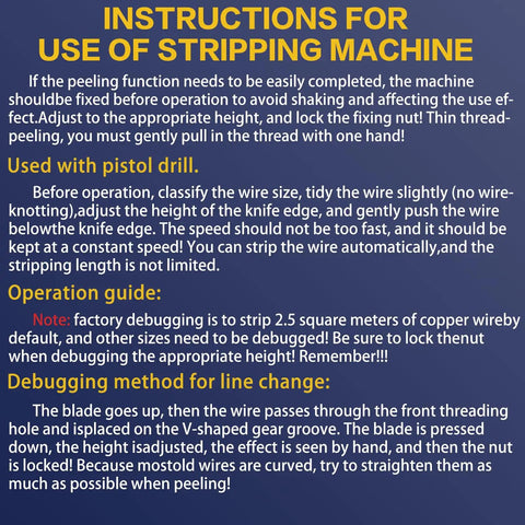 Instructions for use with Effortless Wire Stripping Tool for Scrap Copper Recycling Drill Powered Hand Crank Stripper.
